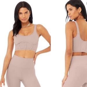 ALO Airbrush Mesh Corset Tank Top - Gravel